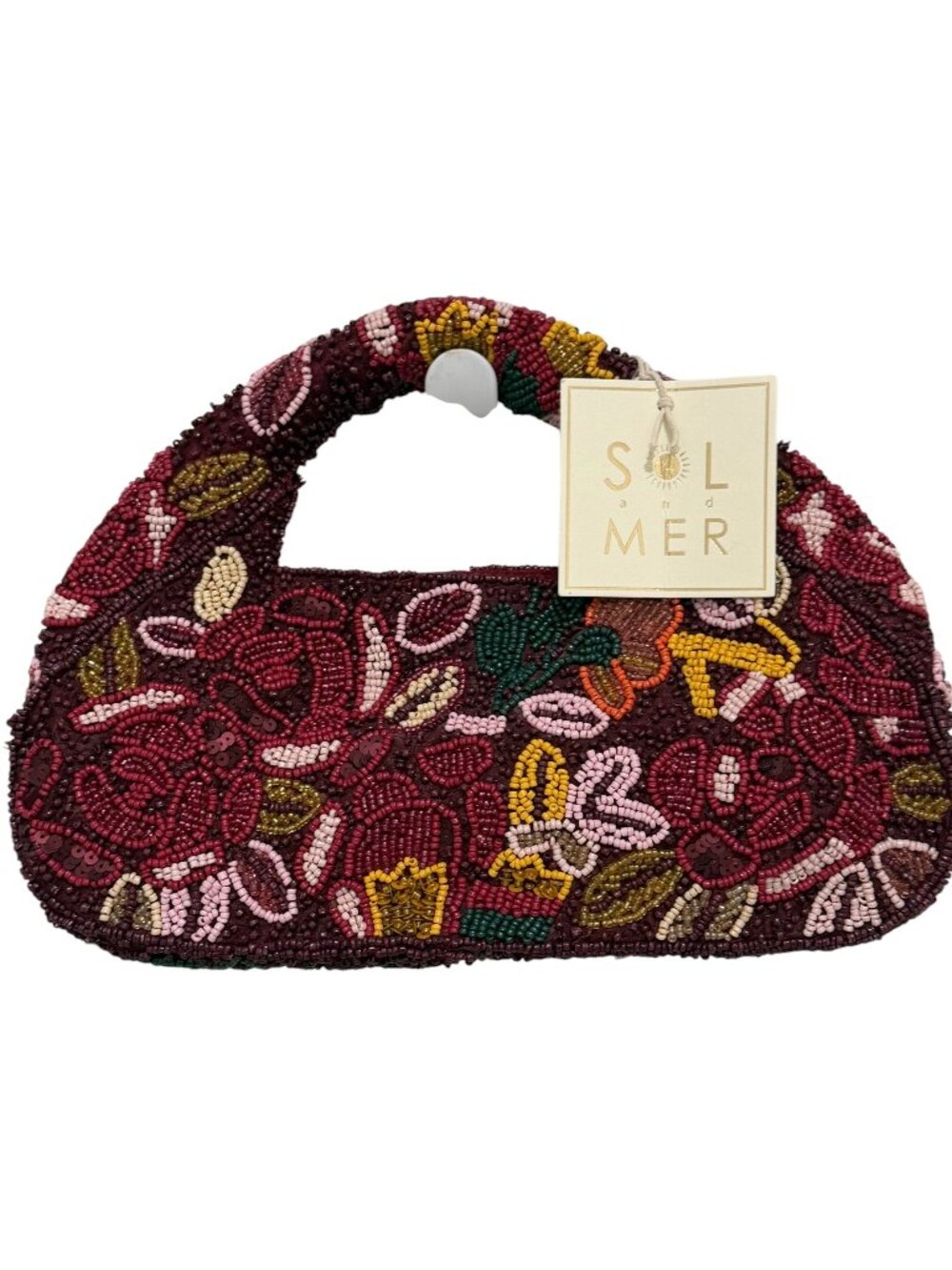Sol and Mer New Fall Release Burgundy Floral Top Handle Clutch Beaded Bag NWT